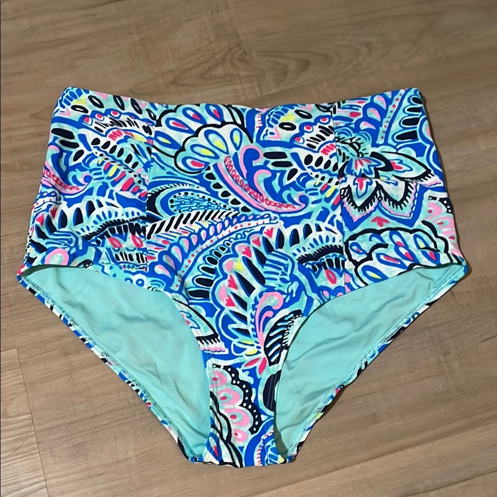 Aerie Blue Patterned Women's High Rise Swim Bottoms